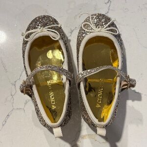Crewcuts Glittery Silver Kids Dress Shoes with Bow